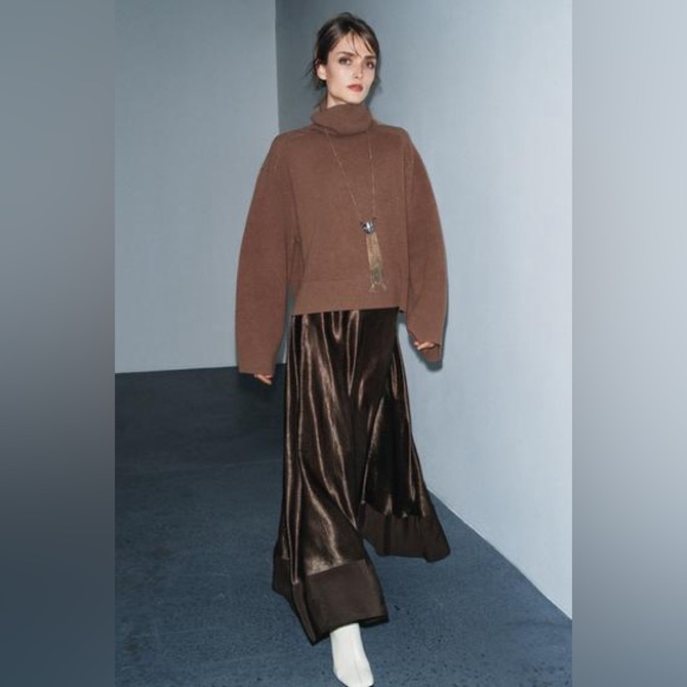 ZARA ZW COLLECTION LIMITED EDITION SATIN EFFECT MIDI SKIRT - Picture 3 of 10